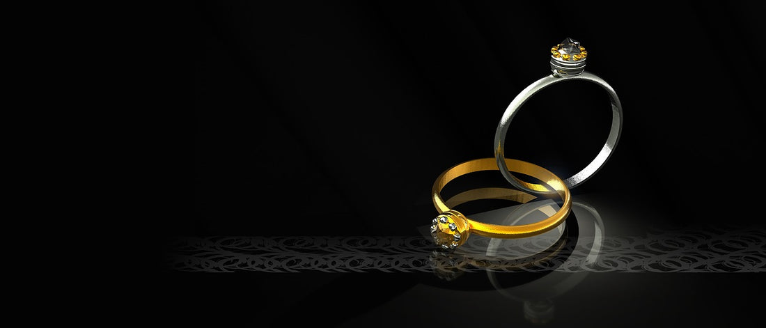 Geltonojo ir baltojo aukso sužadėtuvių ir vestuviniai žiedai